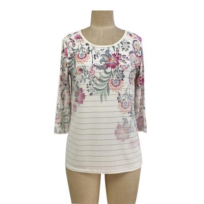 Women's metallic ITY round neck top with printing